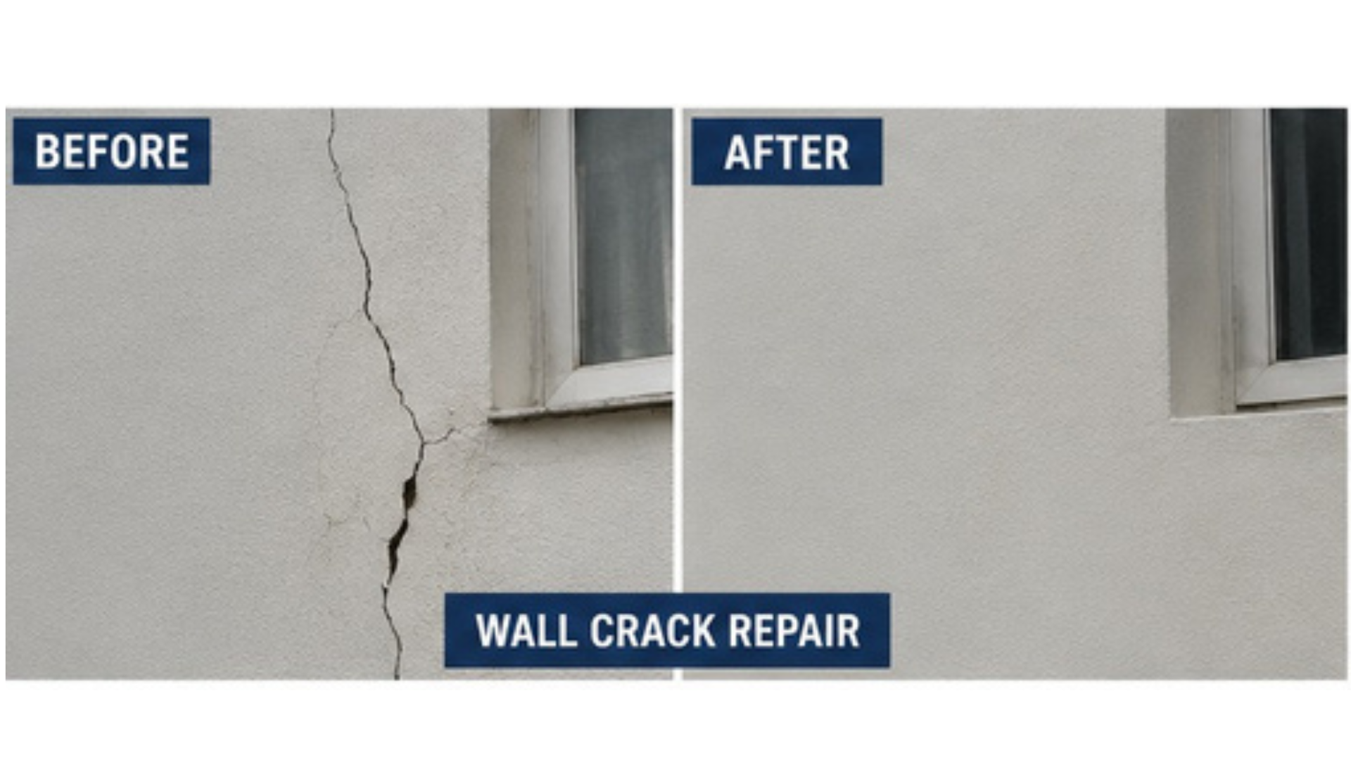 Wall crack repair before and after exterior crack filling service