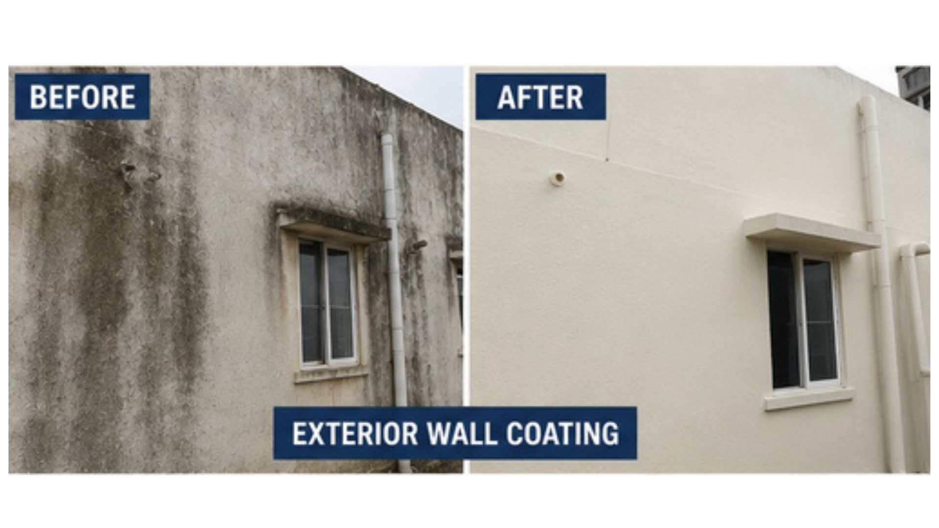 Exterior wall coating before and after weatherproof wall waterproofing